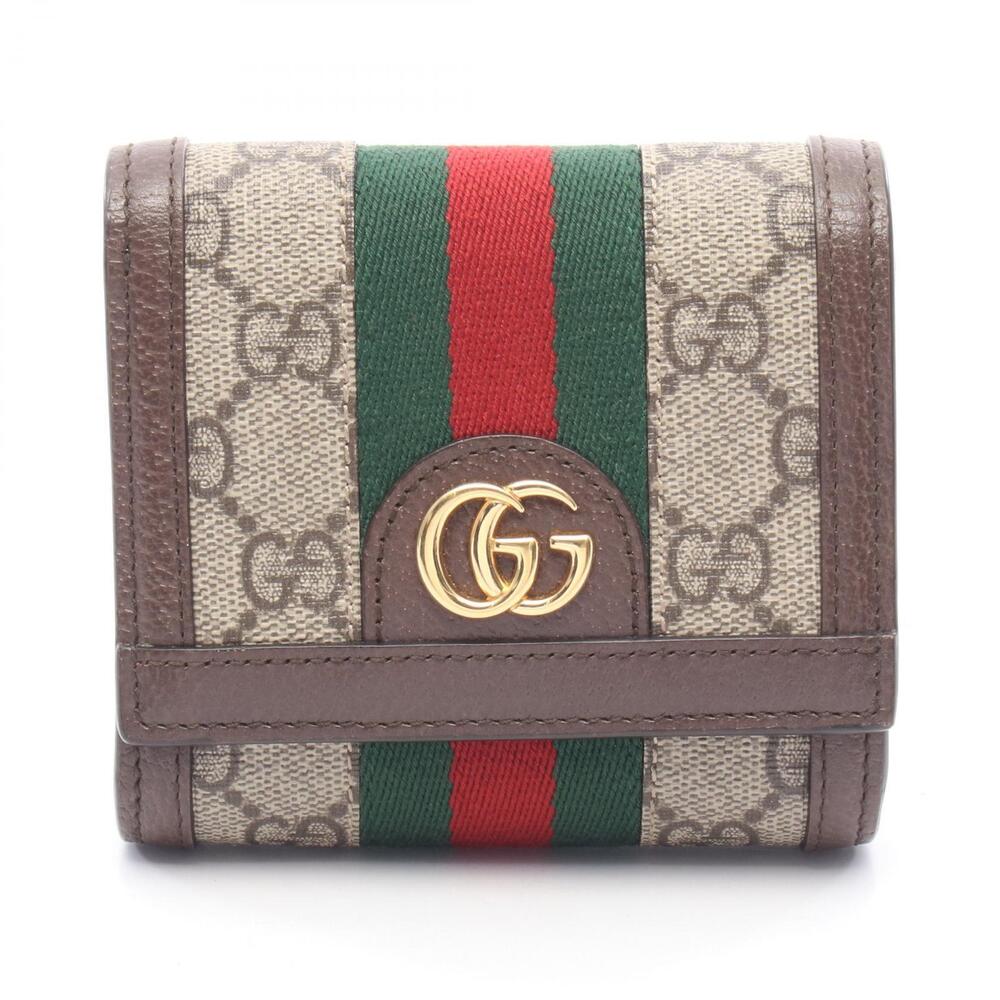 Gucci Ophidia GG Supreme Wallet Sherry Bi fold Leather Beige Brown